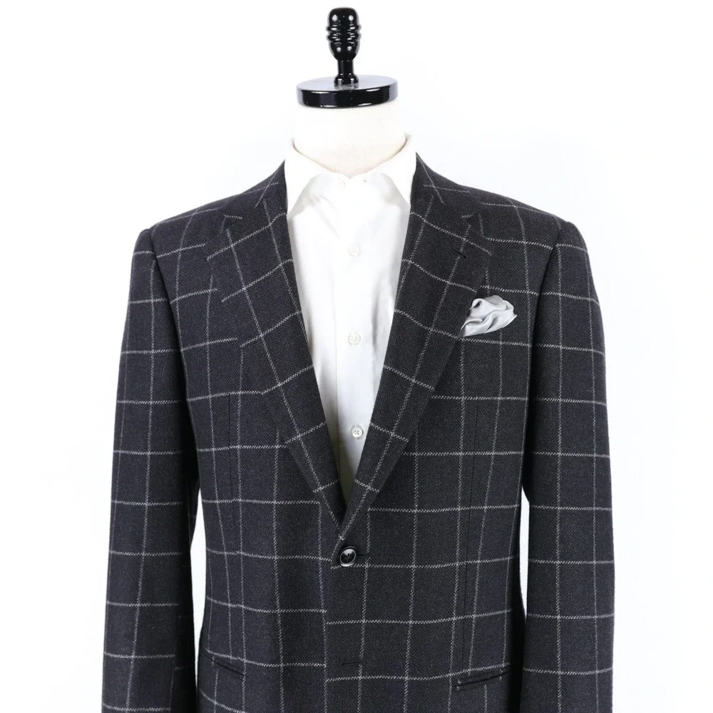 Armani Collezioni Blazer Mens 40R Black Gray Windowpane Cashmere Made in Italy